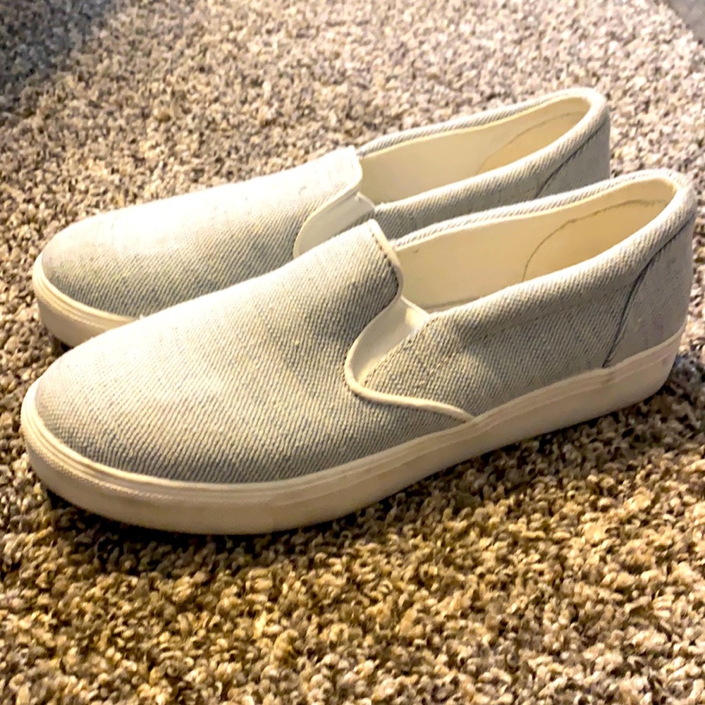 Blue heather grey slip on sneakers